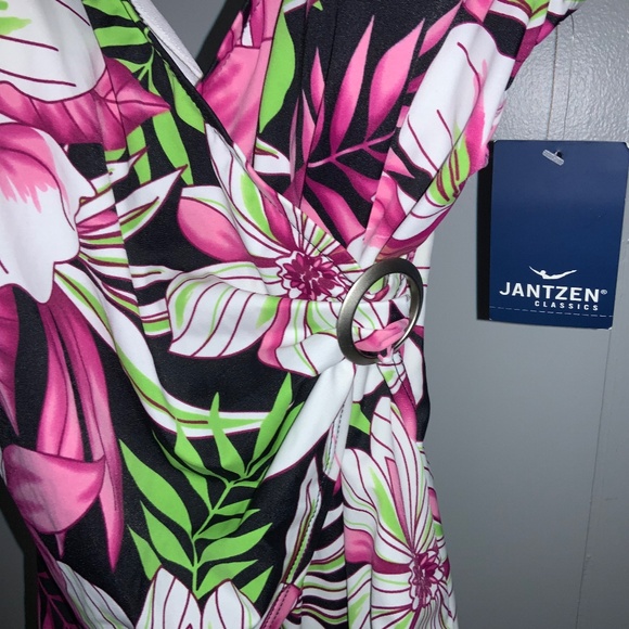 Jantzen Draped Surplice Mailot One Piece Swimsuit Sz 14 waist buckle detail New - Picture 2 of 5